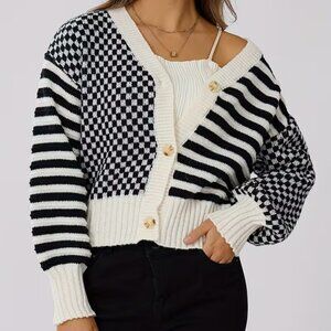 Striped Checkered Black & White Cardigan